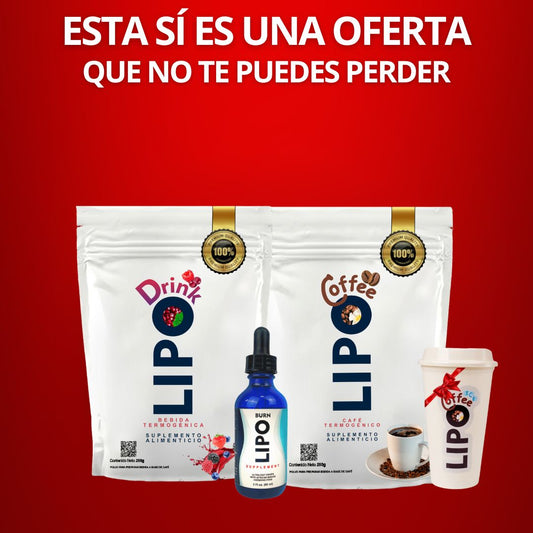 Trío Lipoburn + Lipodrink + Lipocoffee + VASO DE REGALO